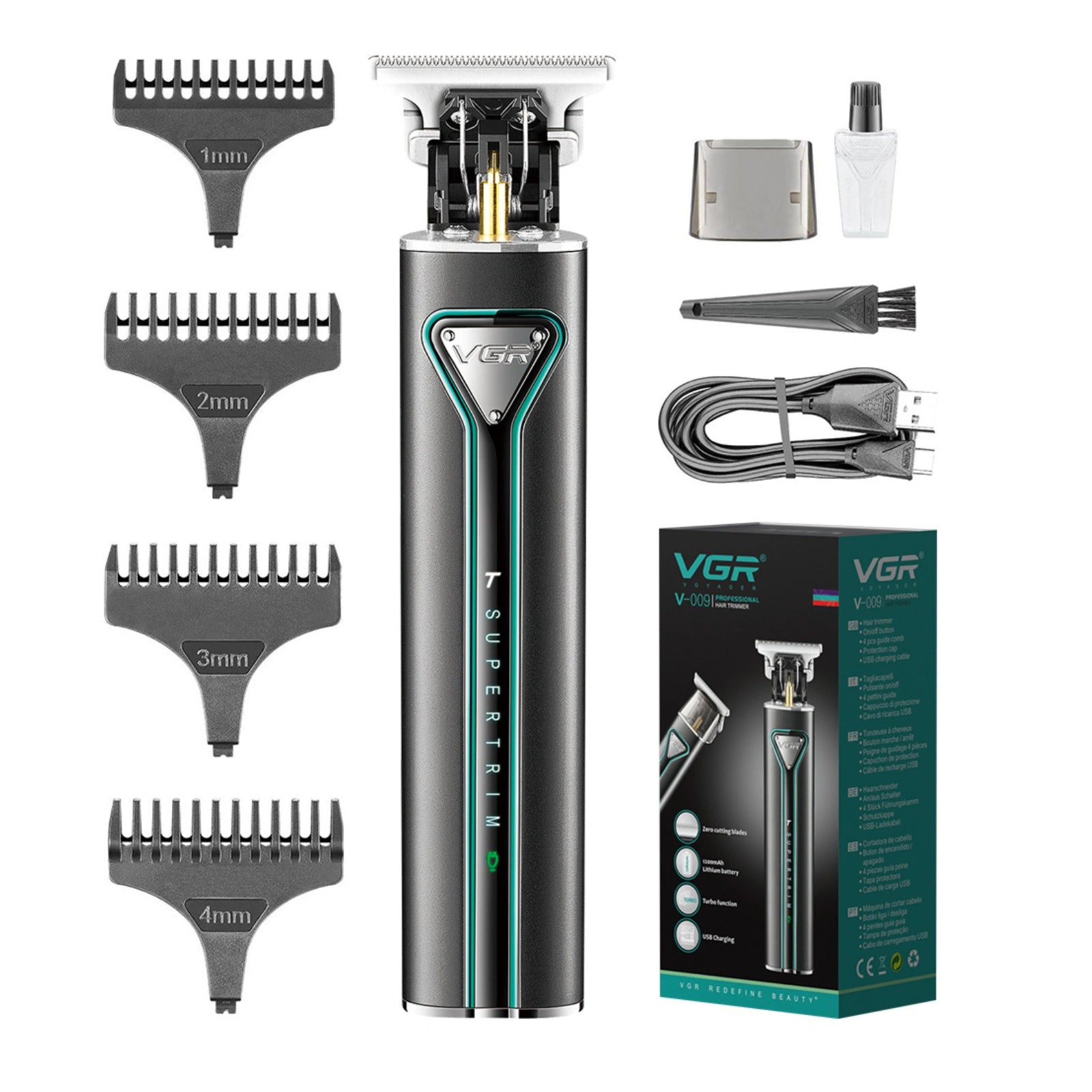 VGR V-009 Rechargeable Hair Trimmer for Men, Turbo Mode, 250 Min Runtime, Metal Body