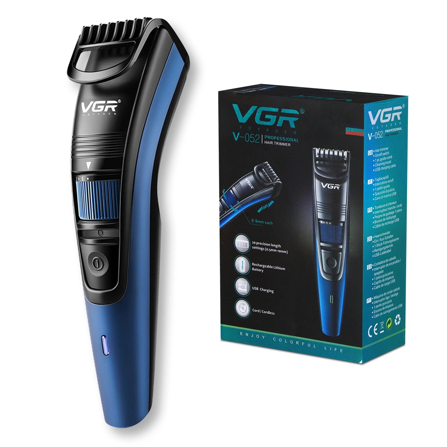 VGR V-052 Blue Hair Trimmer for Men – Professional Trimmer with Long Battery Life and Sharp Blades