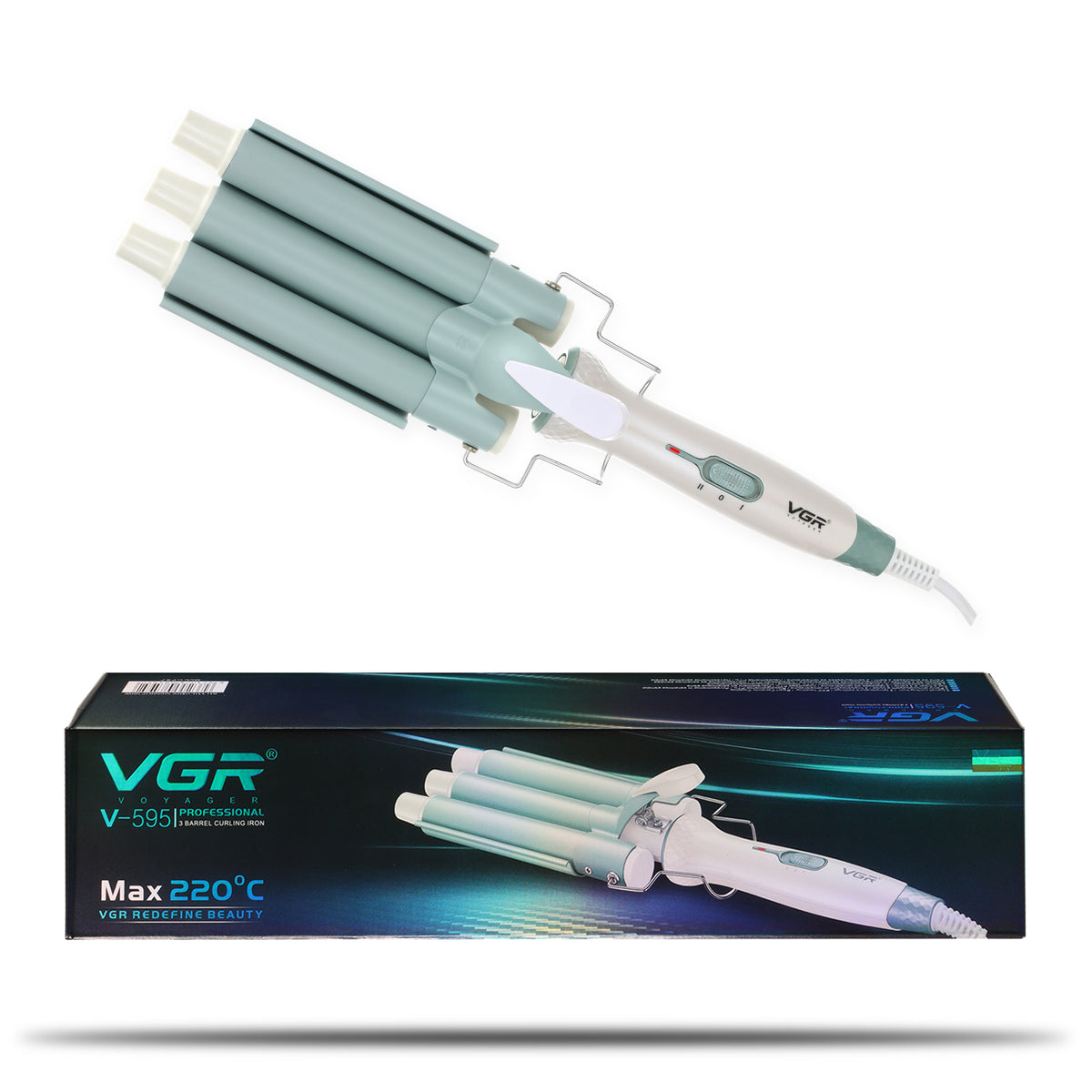 VGR V-595 3 Barrel Hair Curler For Women, Green