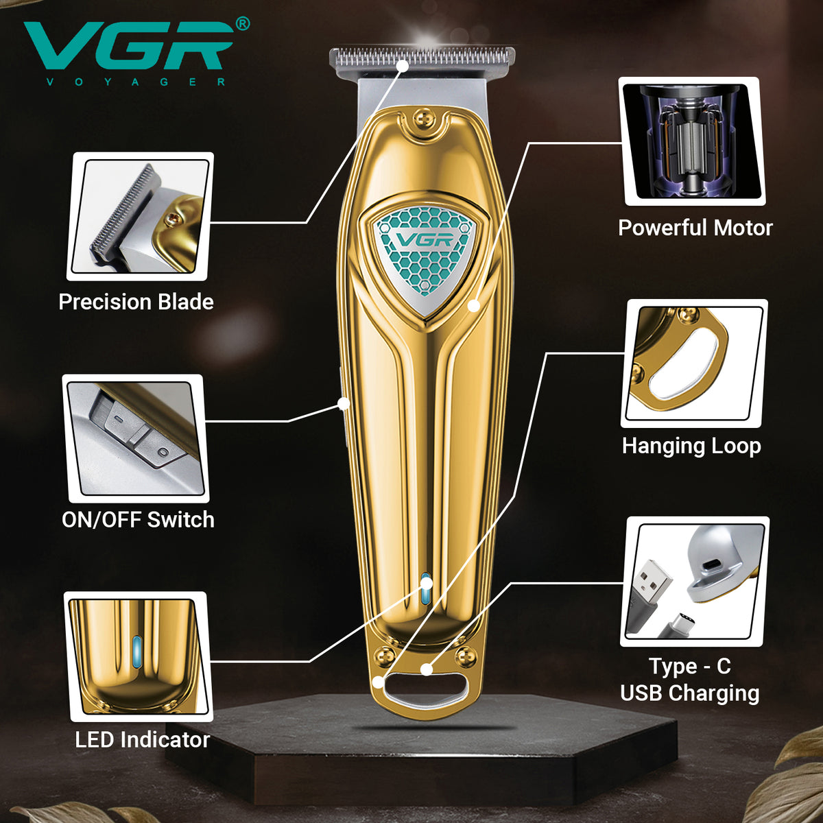 VGR V-911 Hair Trimmer For Men, Gold