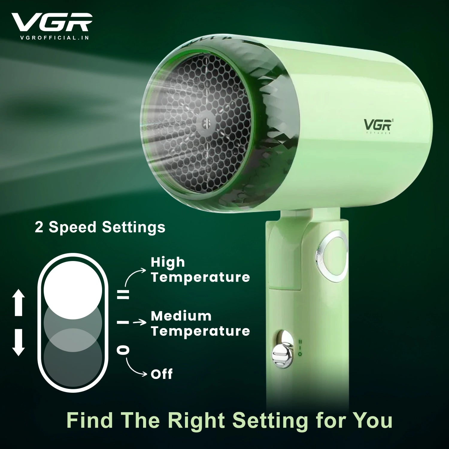 VGR V-421 Hair Dryer For Unisex, Green