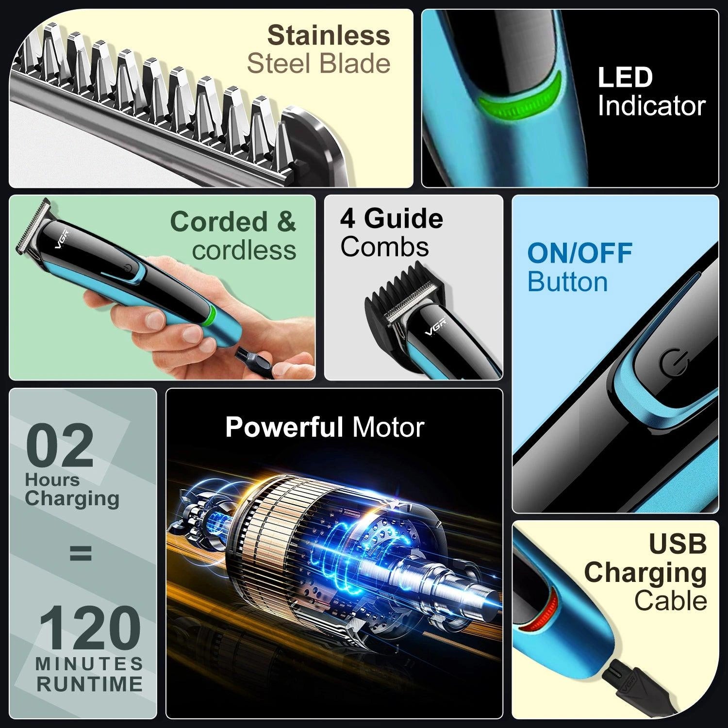 VGR V-183 Hair Trimmer For Men, Blue