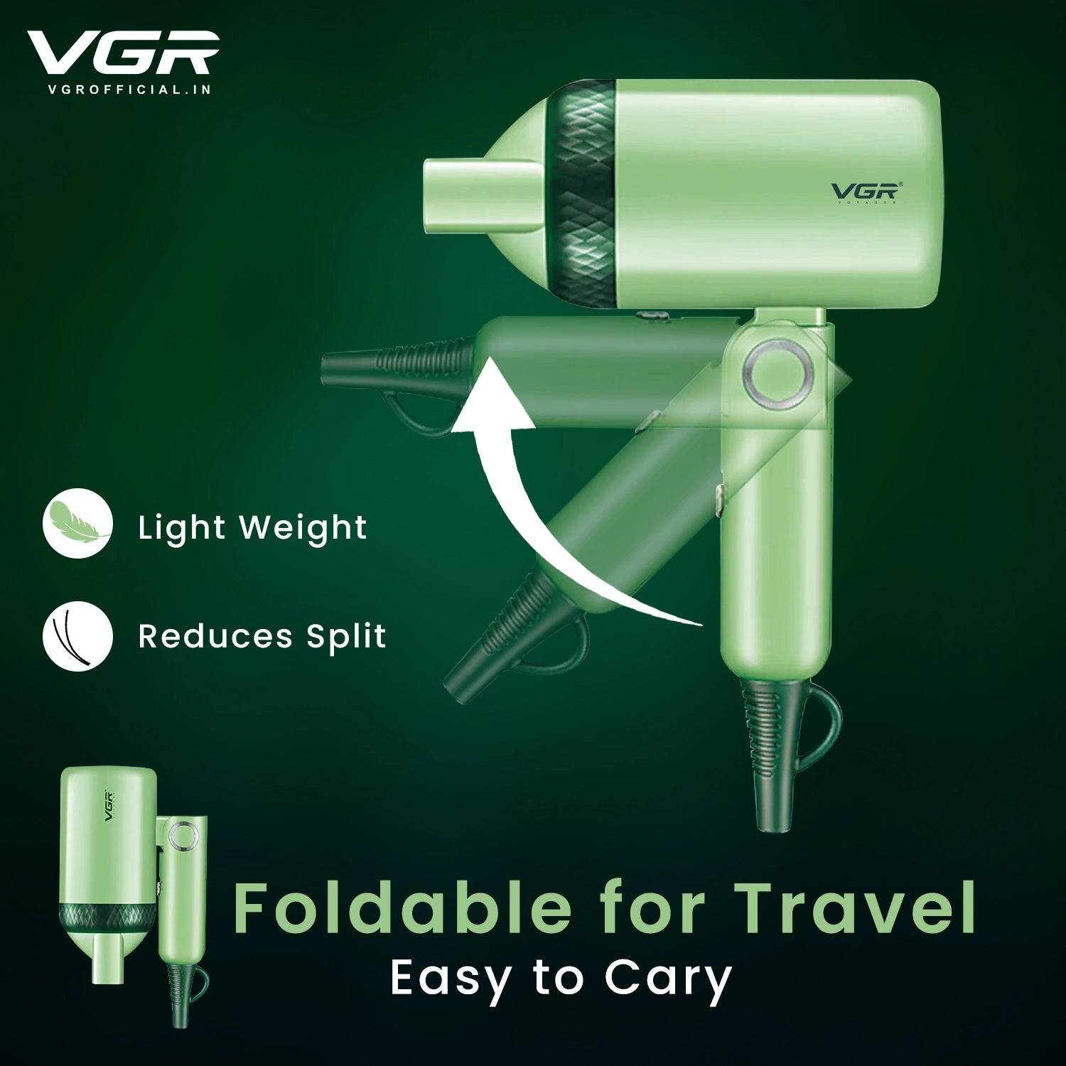 VGR V-421 Hair Dryer For Unisex, Green