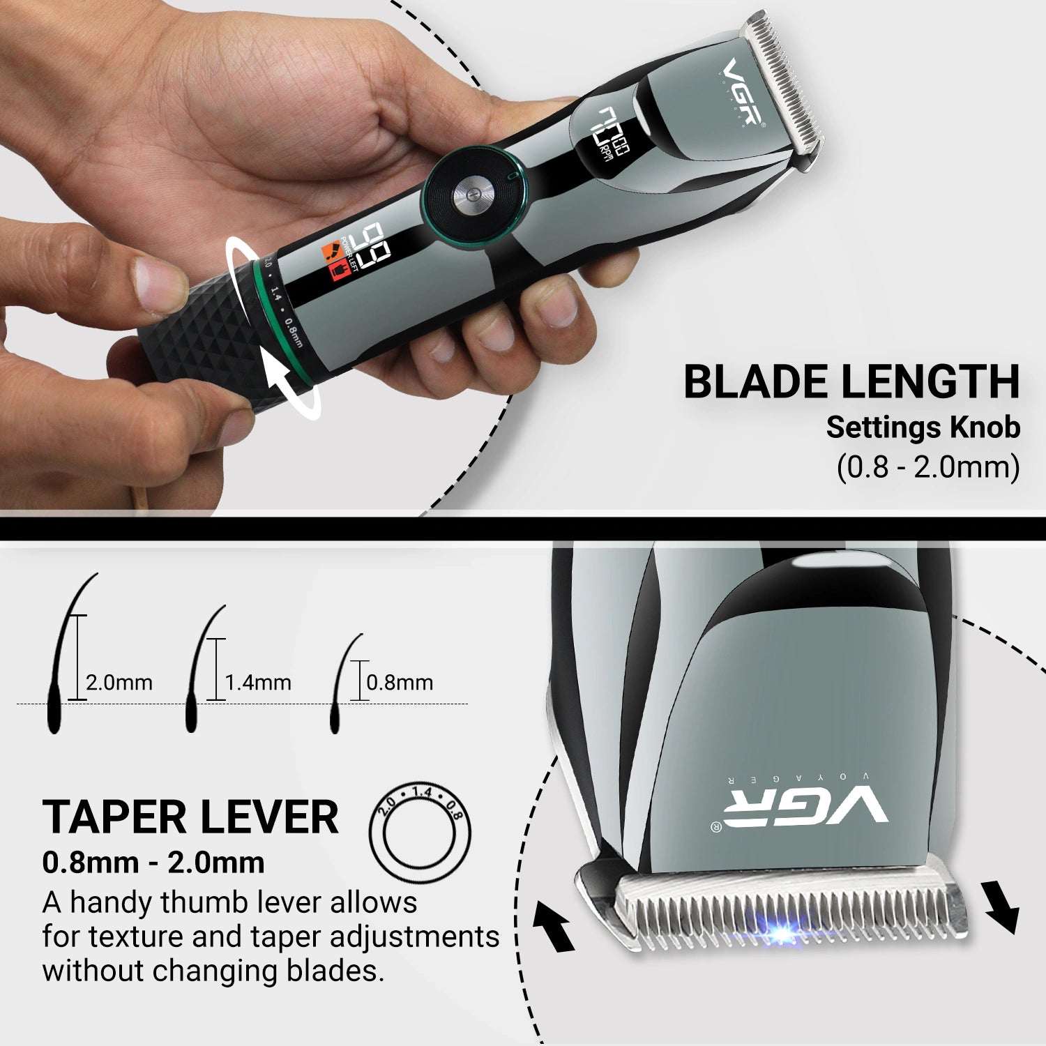 VGR V-256 Hair Clipper For Men, 400 Min Runtime, Black