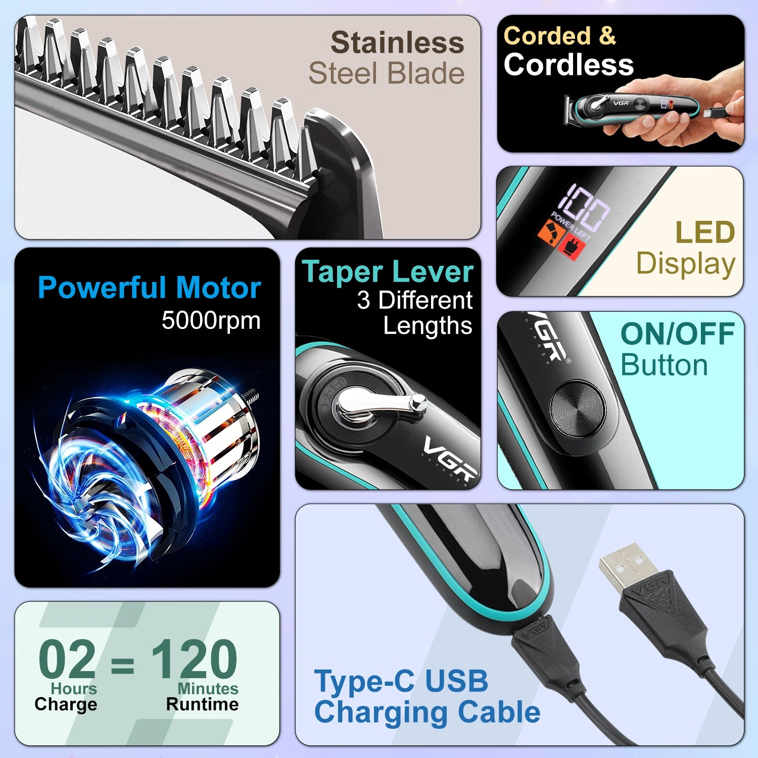 VGR VL-075 Limited Edition Hair Trimmer For Men, Black