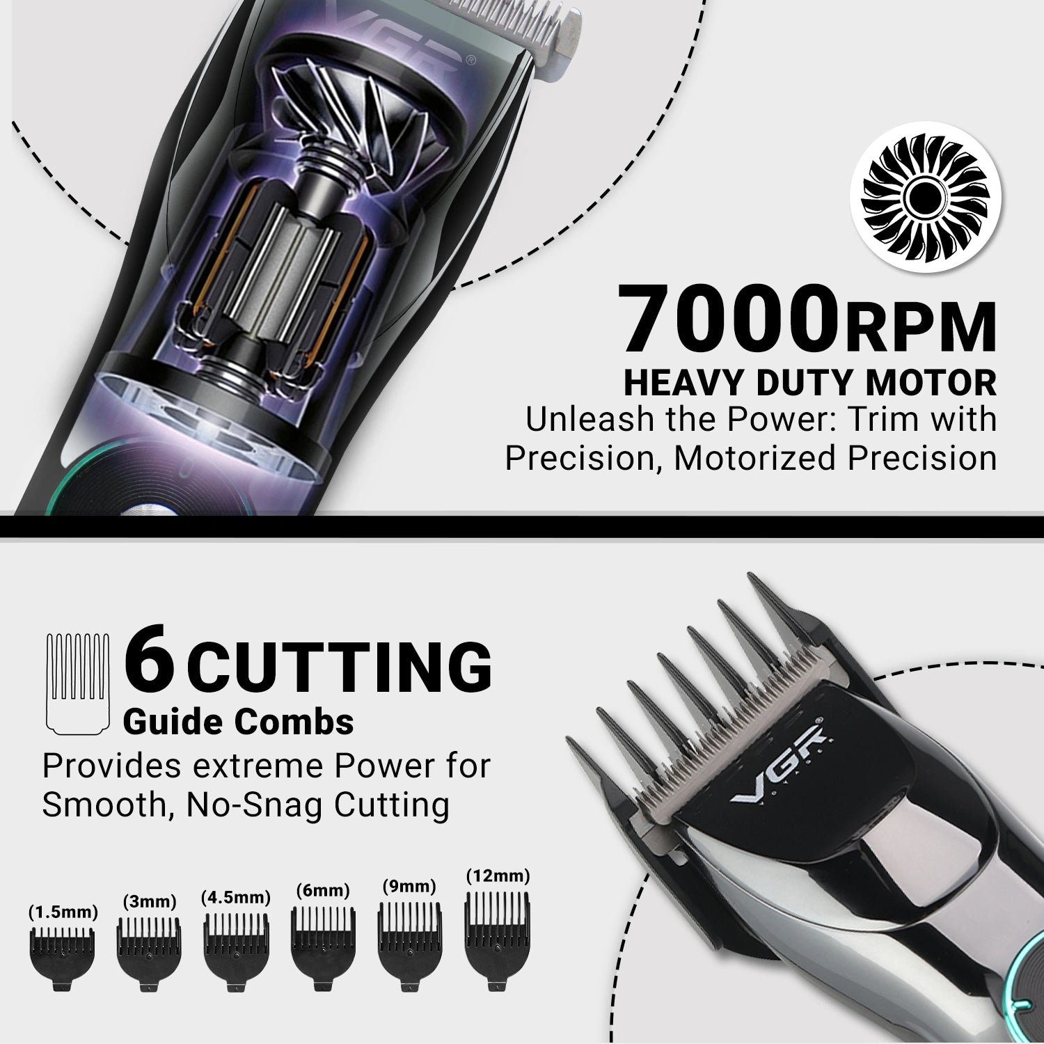 VGR V-256 Hair Clipper For Men, 400 Min Runtime, Black