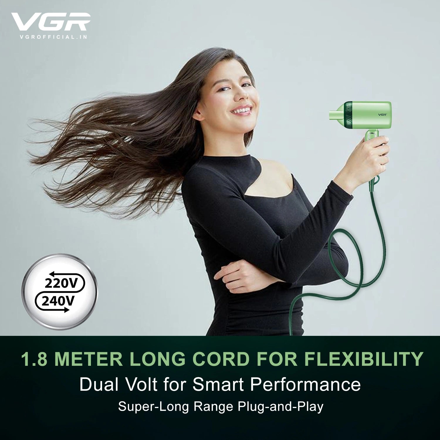 VGR V-421 Hair Dryer For Unisex, Green