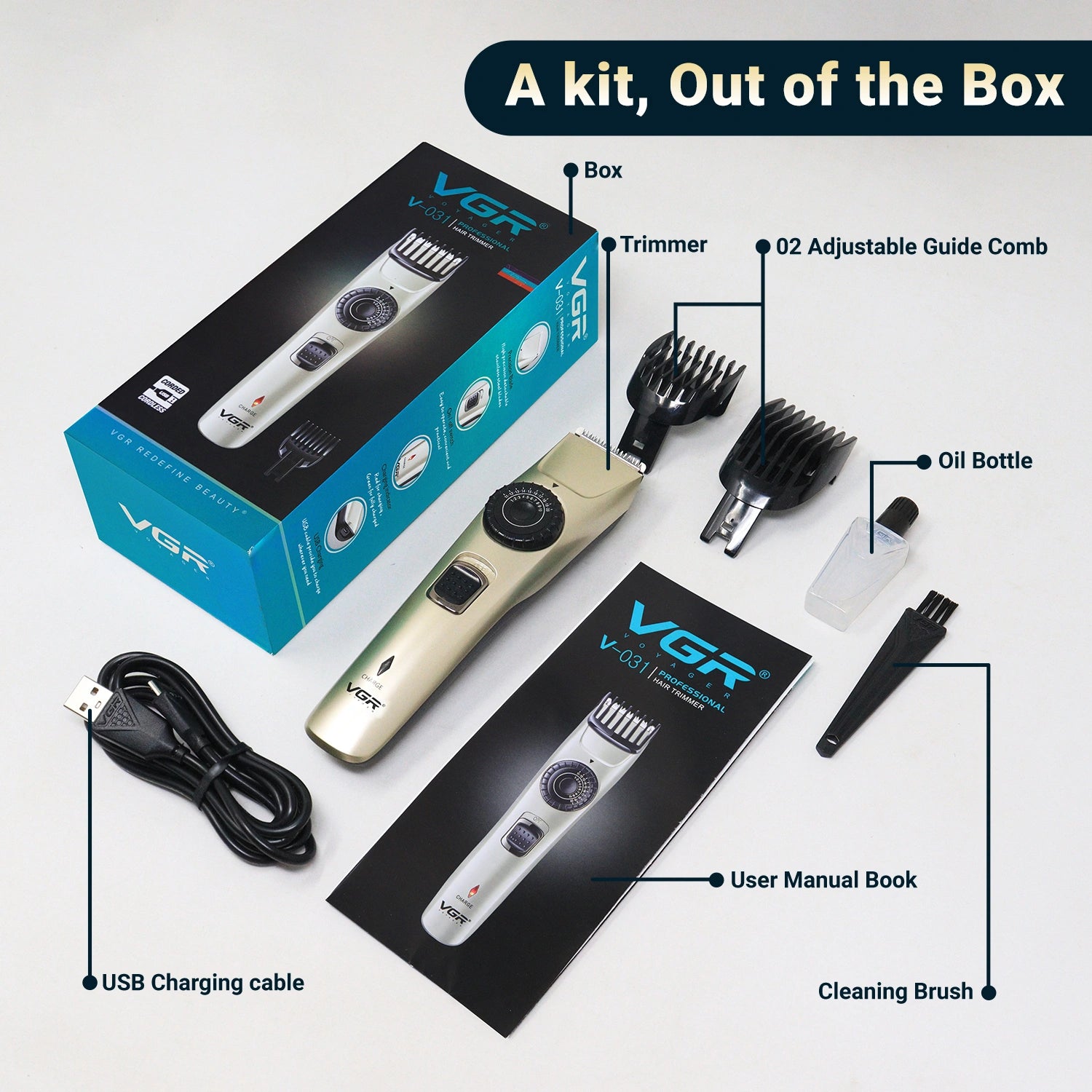 VGR V-031 Hair Trimmer For Men, Silver