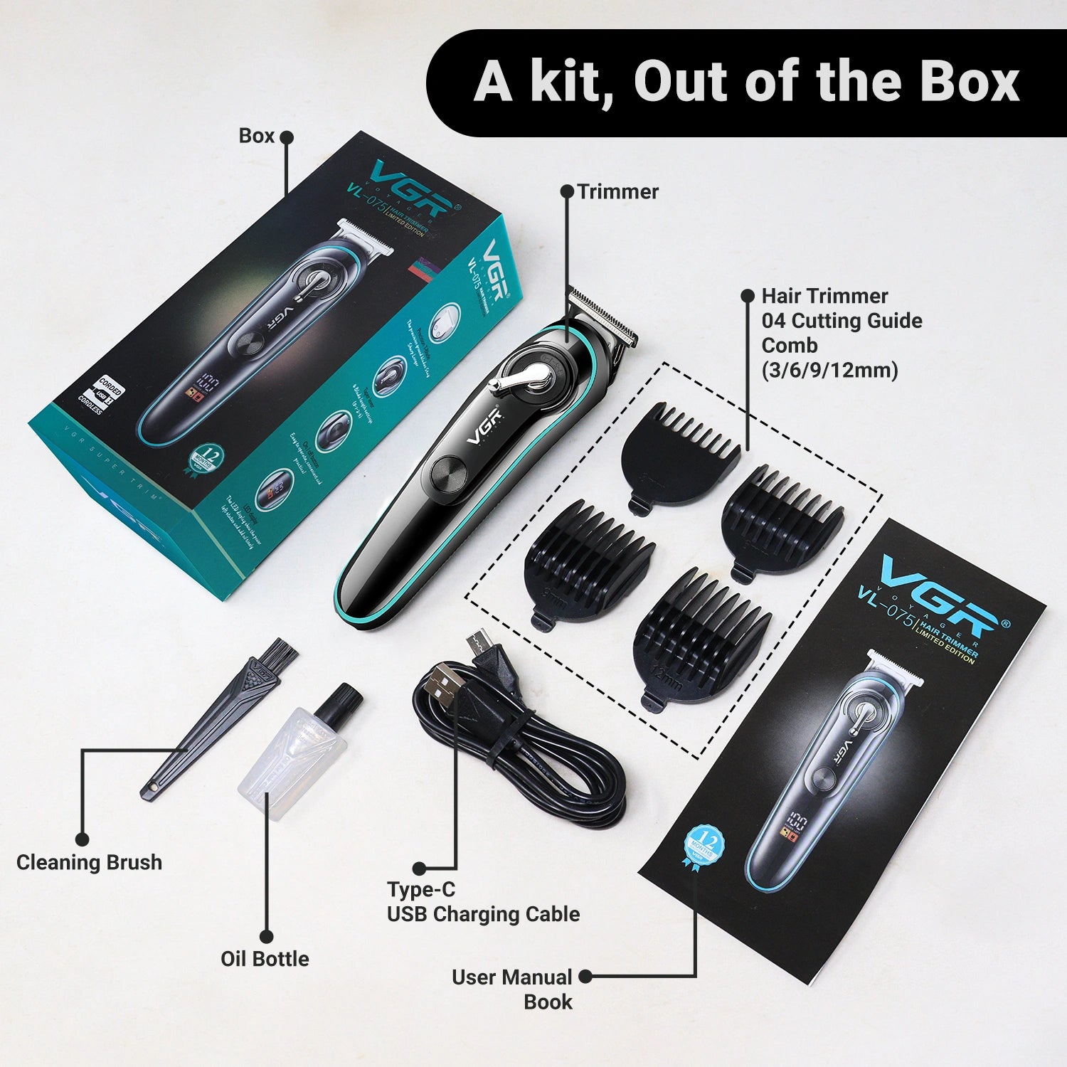 VGR VL-075 Limited Edition Hair Trimmer For Men, Black