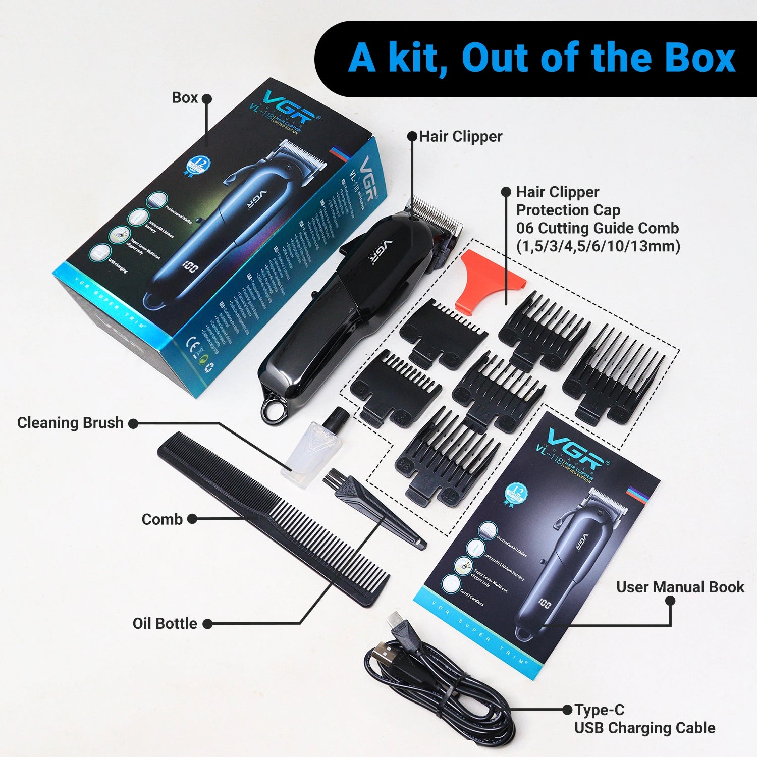 VGR VL-118 Limited Edition Hair Clipper For Men, Black - vgrofficial.in