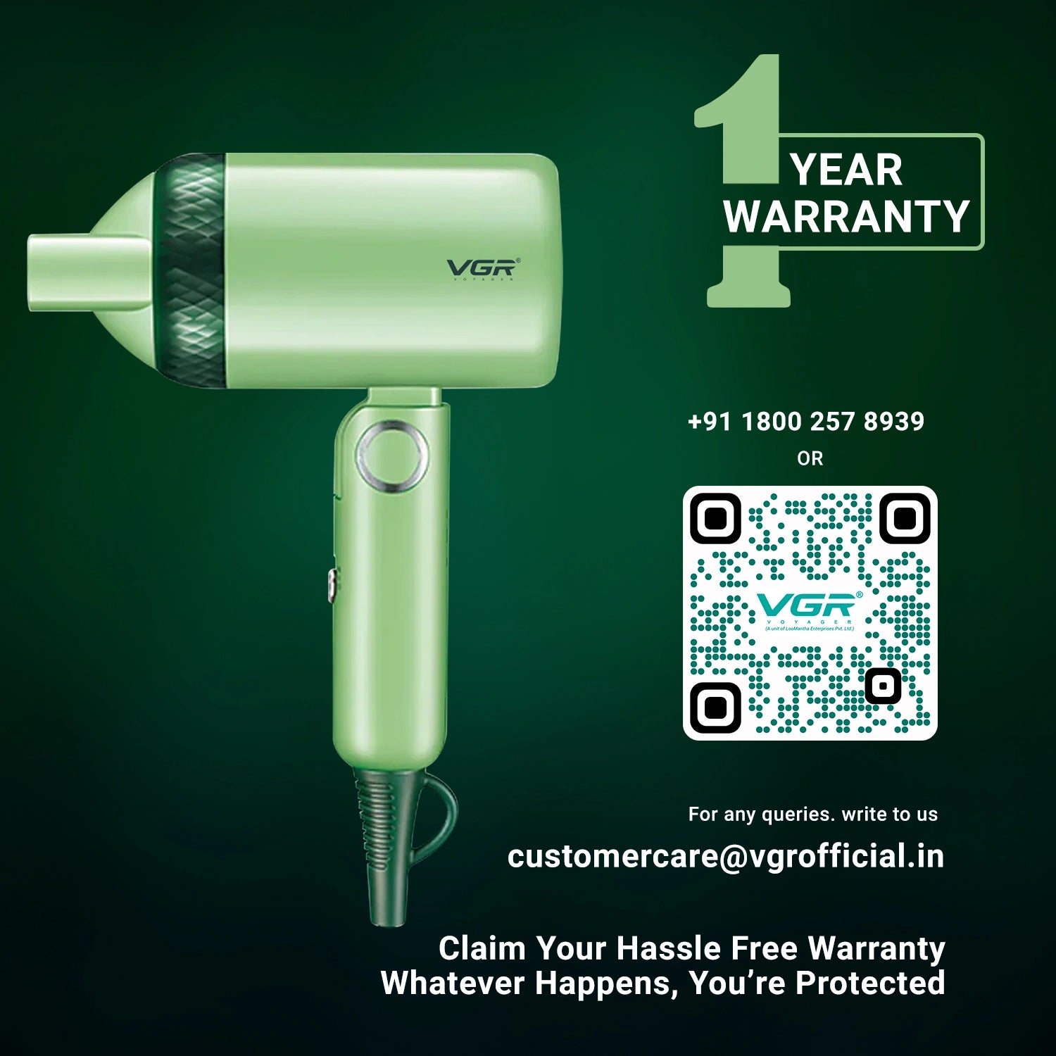 VGR V-421 Hair Dryer For Unisex, Green