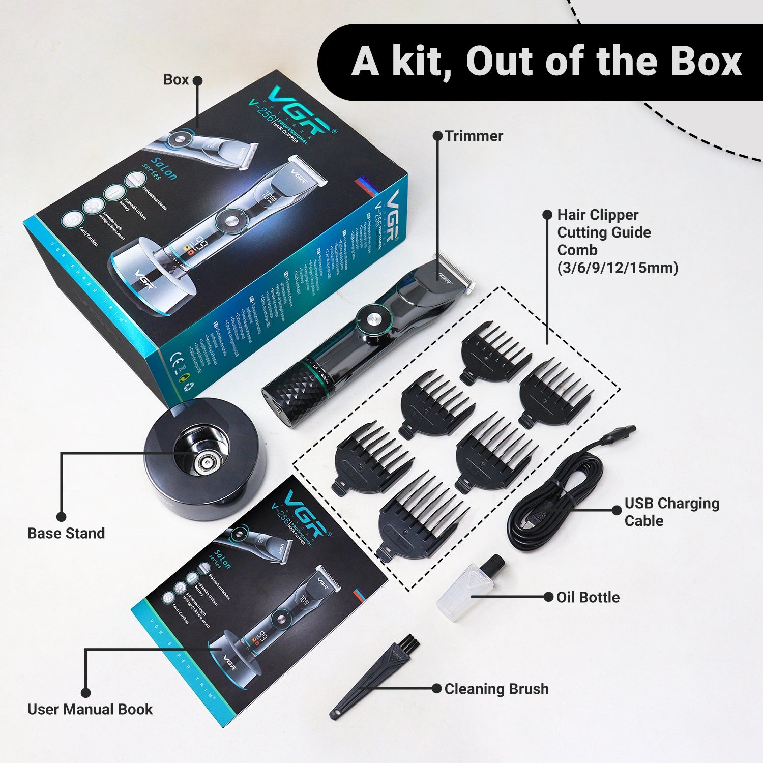 VGR V-256 Hair Clipper For Men, 400 Min Runtime, Black