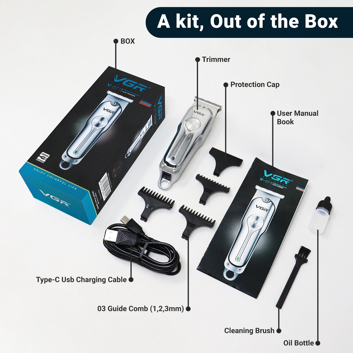 VGR V-071 Hair Trimmer For Men, Silver
