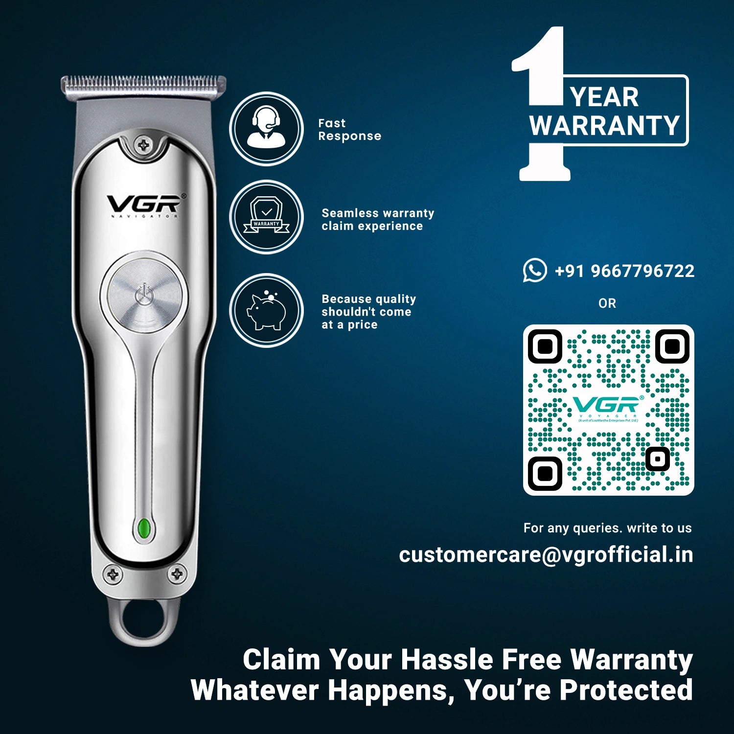 VGR V-071 Hair Trimmer For Men, Silver