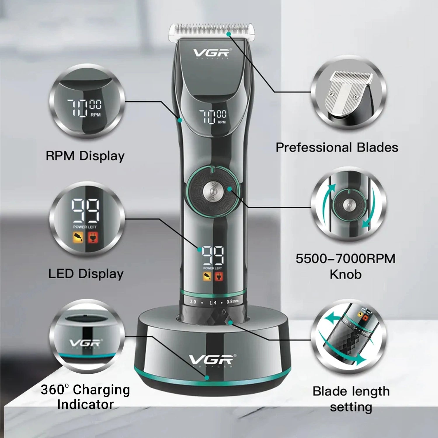 VGR V-256 Hair Clipper For Men, 400 Min Runtime, Black