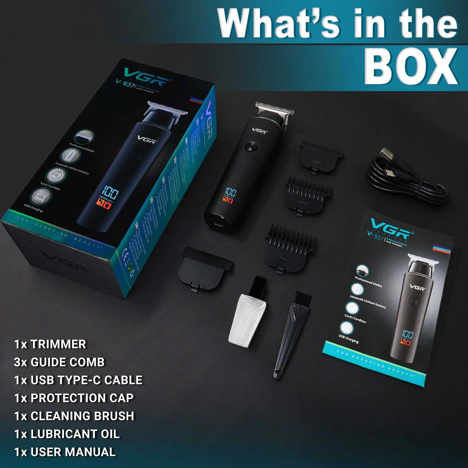 VGR V-937 Hair Trimmer For Men, Black