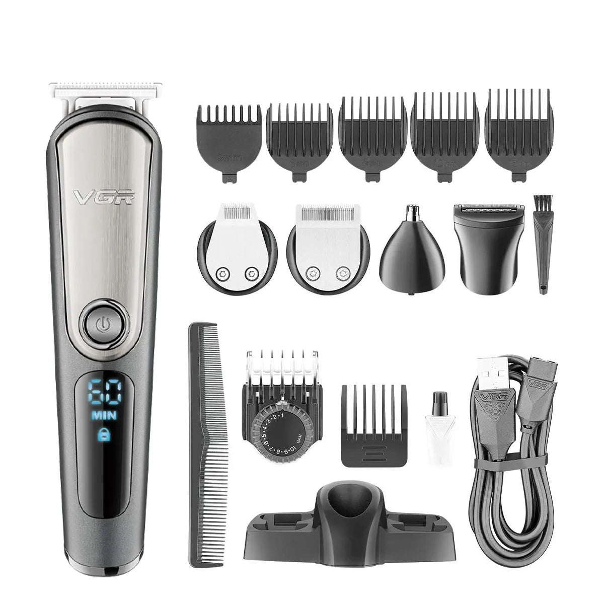 VGR V-105 Professional 5-in-1 Grooming Kit for Men with Led Display, 60 Min Runtime, Black