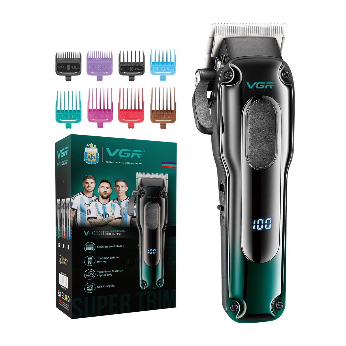 VGR V-013 Professional Clipper 200 min Runtime 12 Length Settings, Green