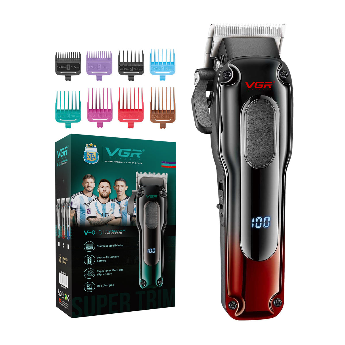 VGR V-013 Professional Clipper 200 min Runtime 12 Length Settings, Red