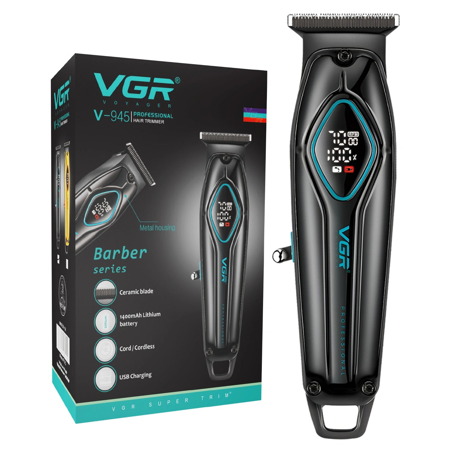 VGR V-945 Professional Trimmer 180 min Runtime 4 Length Settings (Black)
