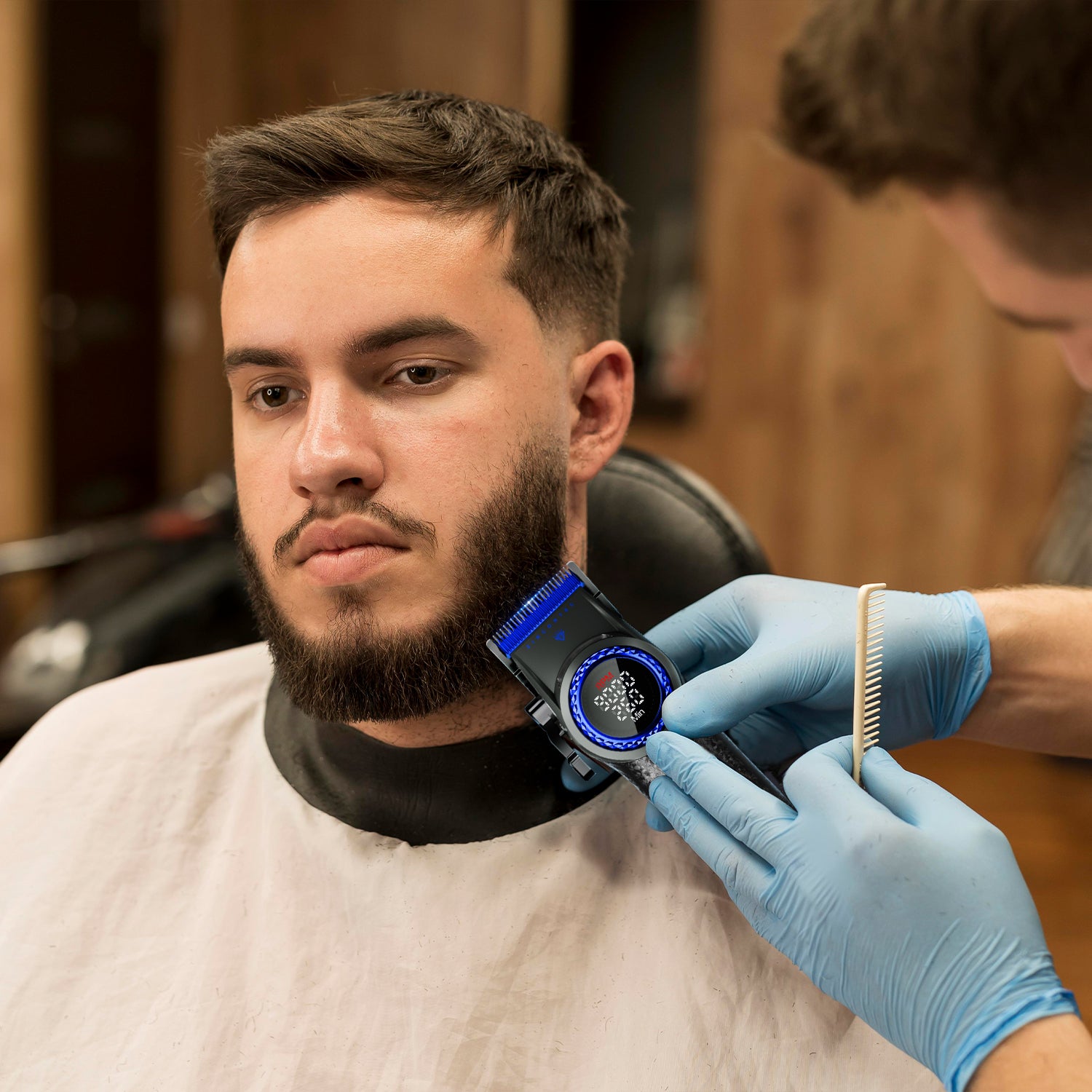 VGR V-001 Professional Hair Clipper for Men, Ceramic and DLC Coated Blade, 21-Speed 7000-9000 RPM, LED Display, 260 Min Runtime, Type-C Charging, Charging Stand, Blue