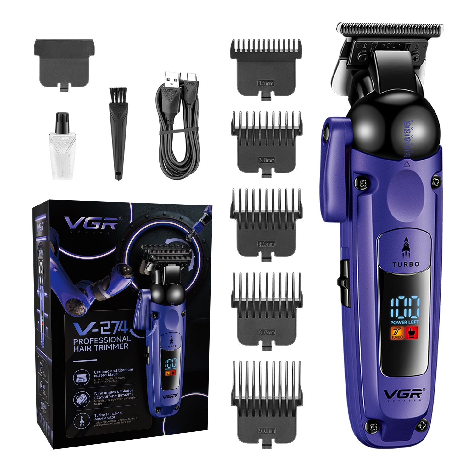 VGR V-274 Professional Hair Trimmer with Ceramic-Titanium Blades & Turbo Function
