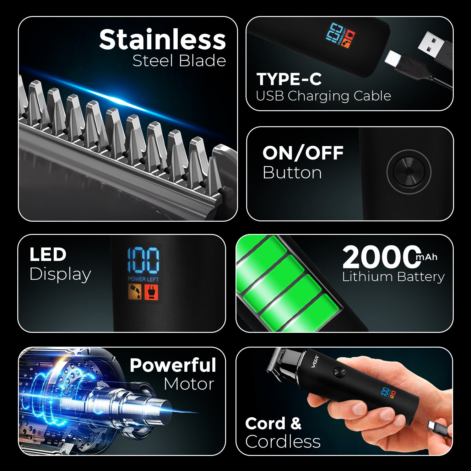 VGR V-937 Hair Trimmer For Men, Black