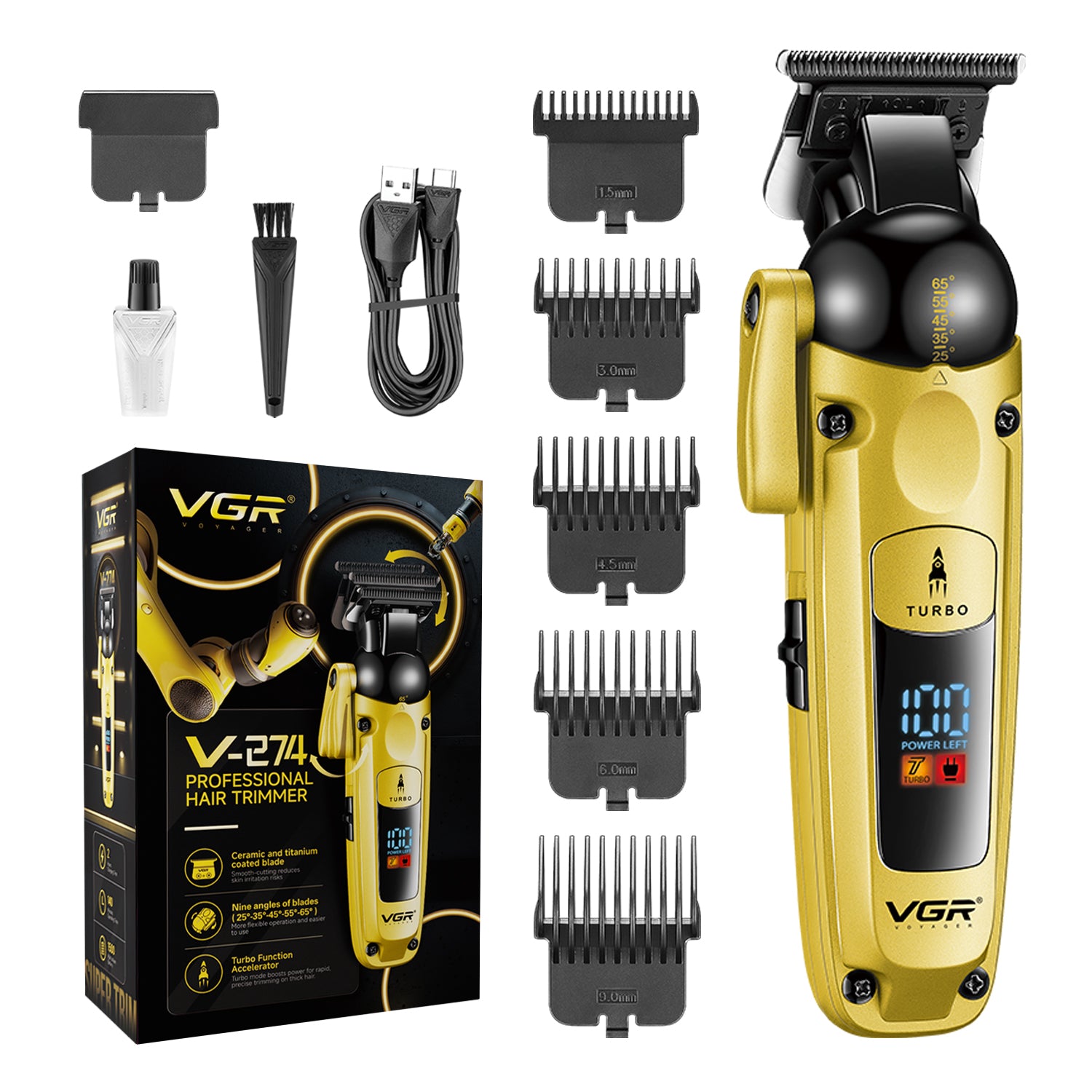 VGR V-274 Professional Hair Trimmer with Ceramic-Titanium Blades & Turbo Function