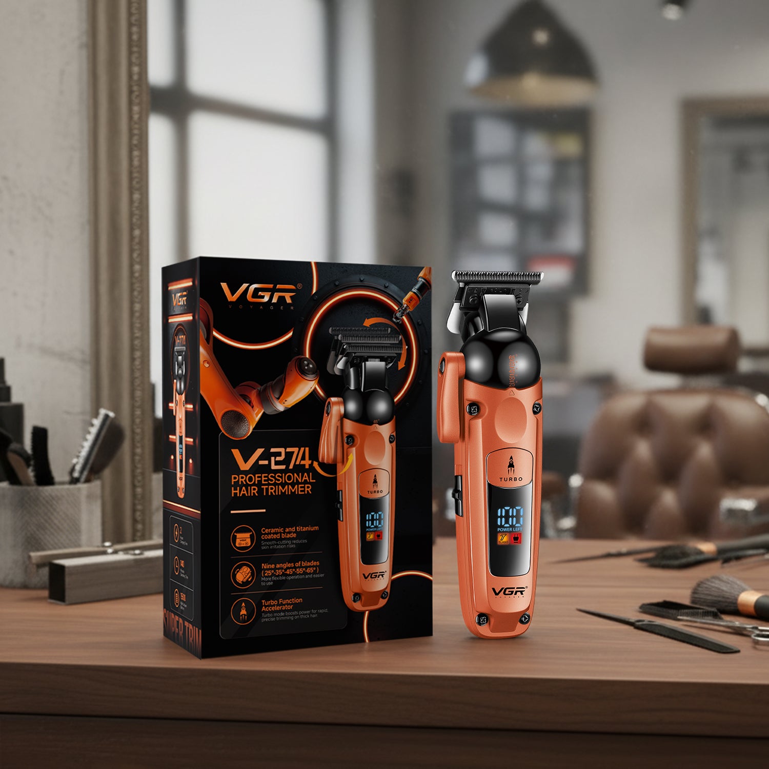 VGR V-274 Professional Hair Trimmer with Ceramic-Titanium Blades & Turbo Function