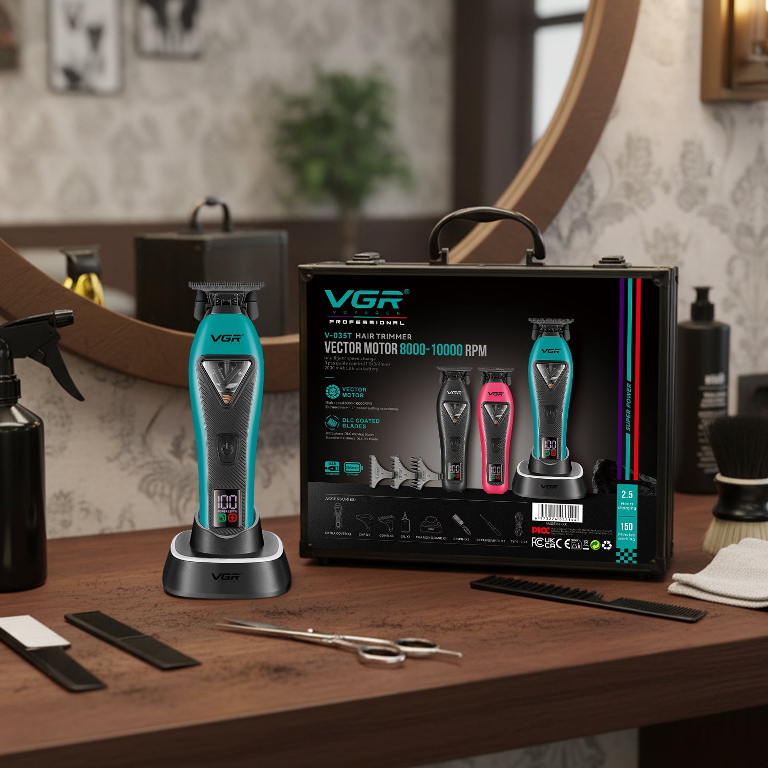 VGR V-035T Professional Hair Trimmer with 9000 RPM Vector Motor