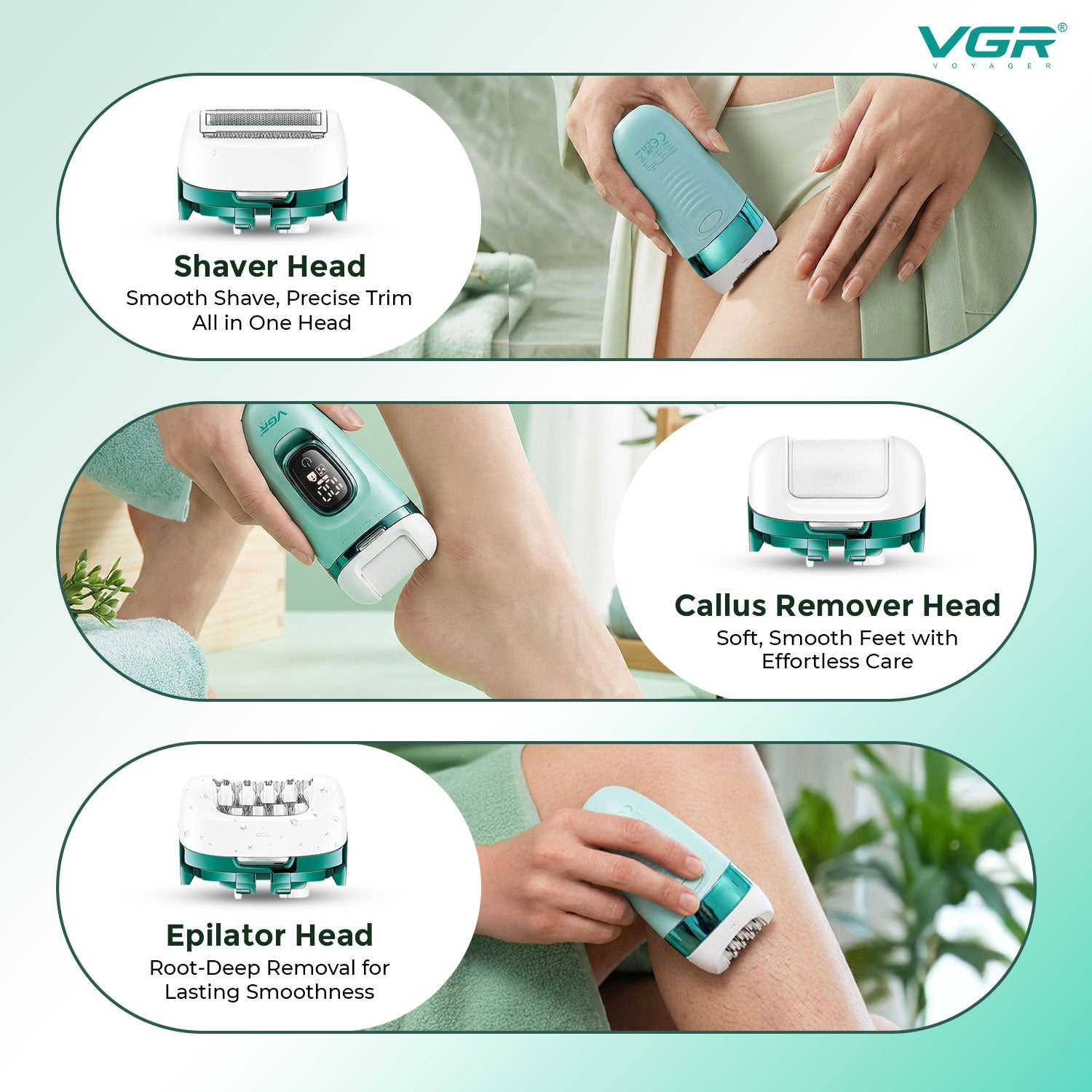 VGR V-762 Professional 3-IN-1 Lady Epilator for Women