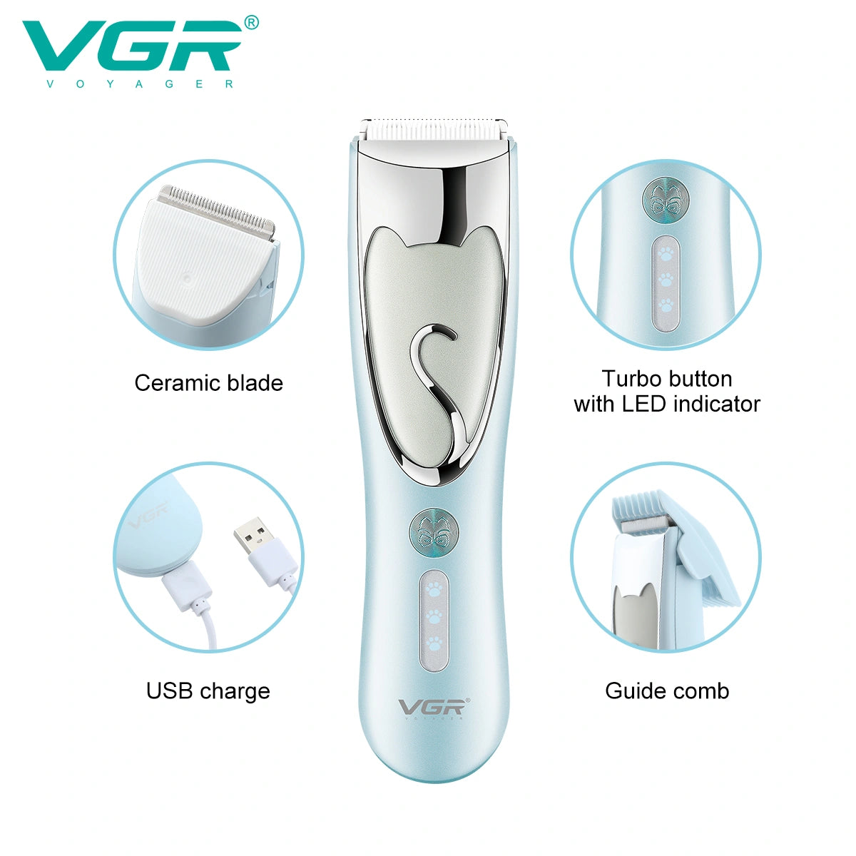 VGR V-203 Hair Clipper For Pets, Green