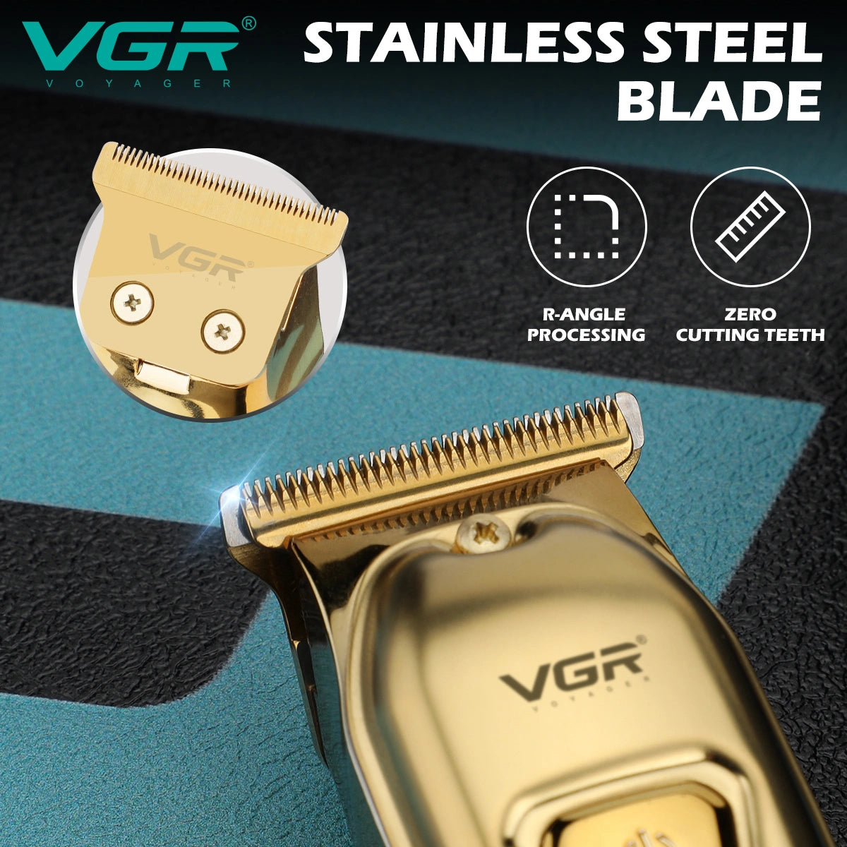 VGR V-965 Professional Hair Trimmer for Men - Cord/Cordless, Precision T-Blade, LED Display, Turbo Function, Travel Lock, 4 Guide Combs, Type-C USB Rechargeable, 120 Minutes Run Time with 1 Year Warranty (Gold)