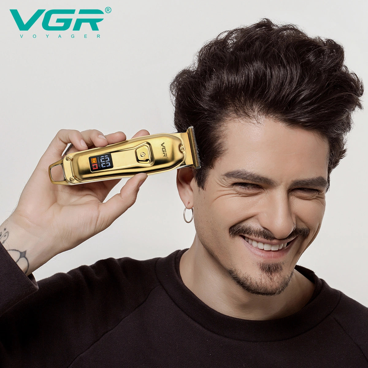 VGR V-965 Professional Hair Trimmer for Men - Cord/Cordless, Precision T-Blade, LED Display, Turbo Function, Travel Lock, 4 Guide Combs, Type-C USB Rechargeable, 120 Minutes Run Time with 1 Year Warranty (Gold)