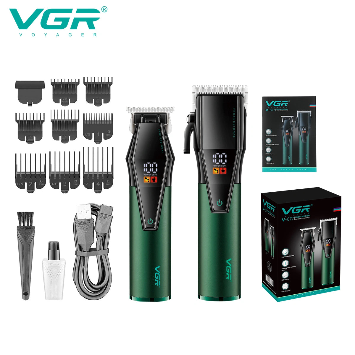 VGR V-677 Professional Trimmer 240 min Runtime 12 Length Settings (Green)