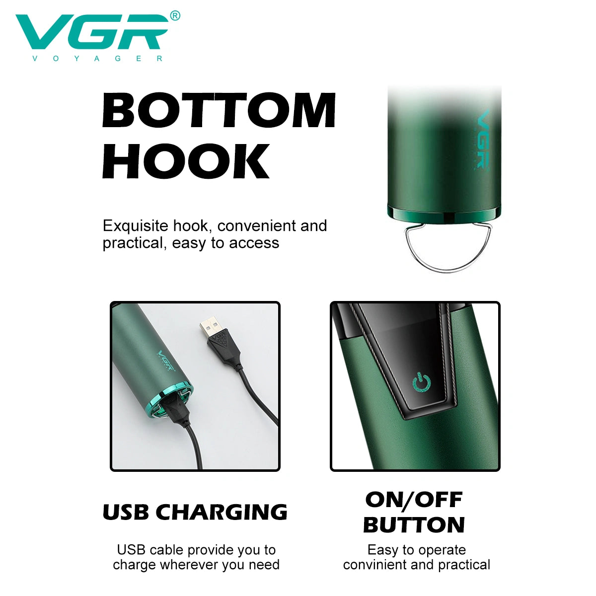 VGR V-677 Professional Trimmer 240 min Runtime 12 Length Settings (Green)