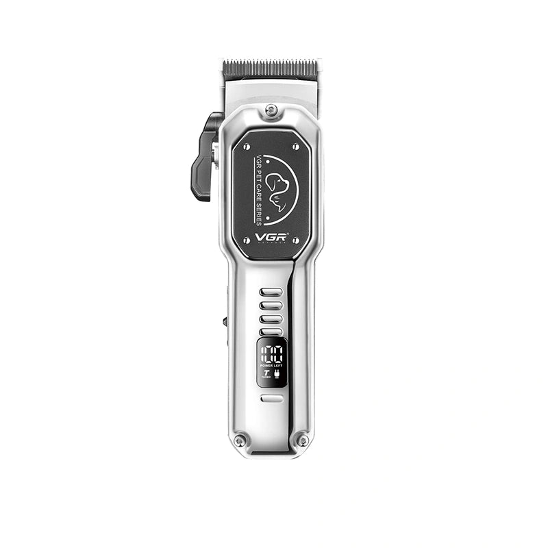VGR V-201 Professional Pet Clipper - Turbo Function, LED Display, Ceramic & Stainless Steel Blades, 2000mAh Battery, 4 Guide Combs, USB Charging, 200-Minute Runtime with 1 Year Warranty (Silver)