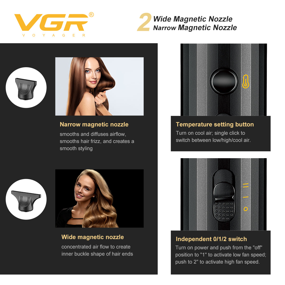VGR V-285 HD Professional Hair Dryer for Salons, Men and Women, Yellow