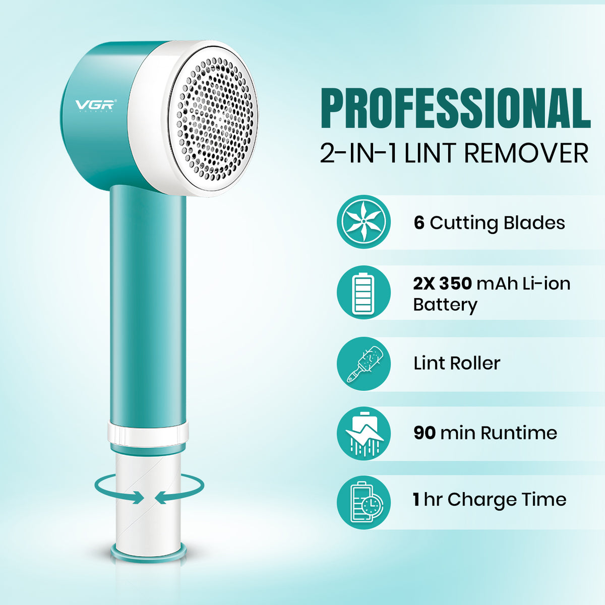 VGR V-811 Professional 2-in-1 Lint Remover, 90 Min Runtime, Green