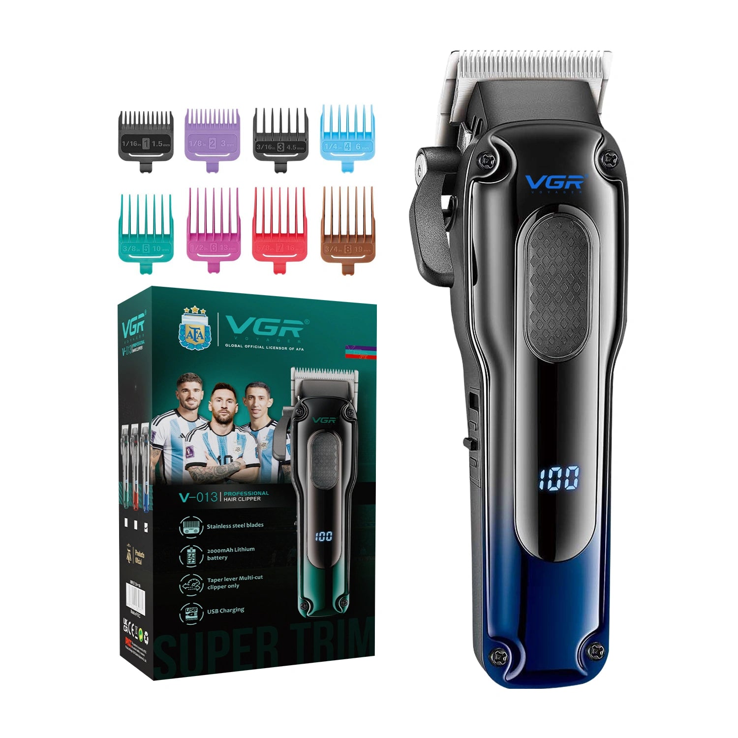 VGR V-013 Professional Clipper 200 min Runtime 12 Length Settings (Green, Black)