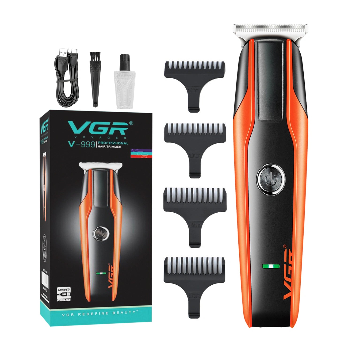 VGR V-999 Trimmer 120 min Runtime 4 Length Settings For Salon & Mens (Orange)