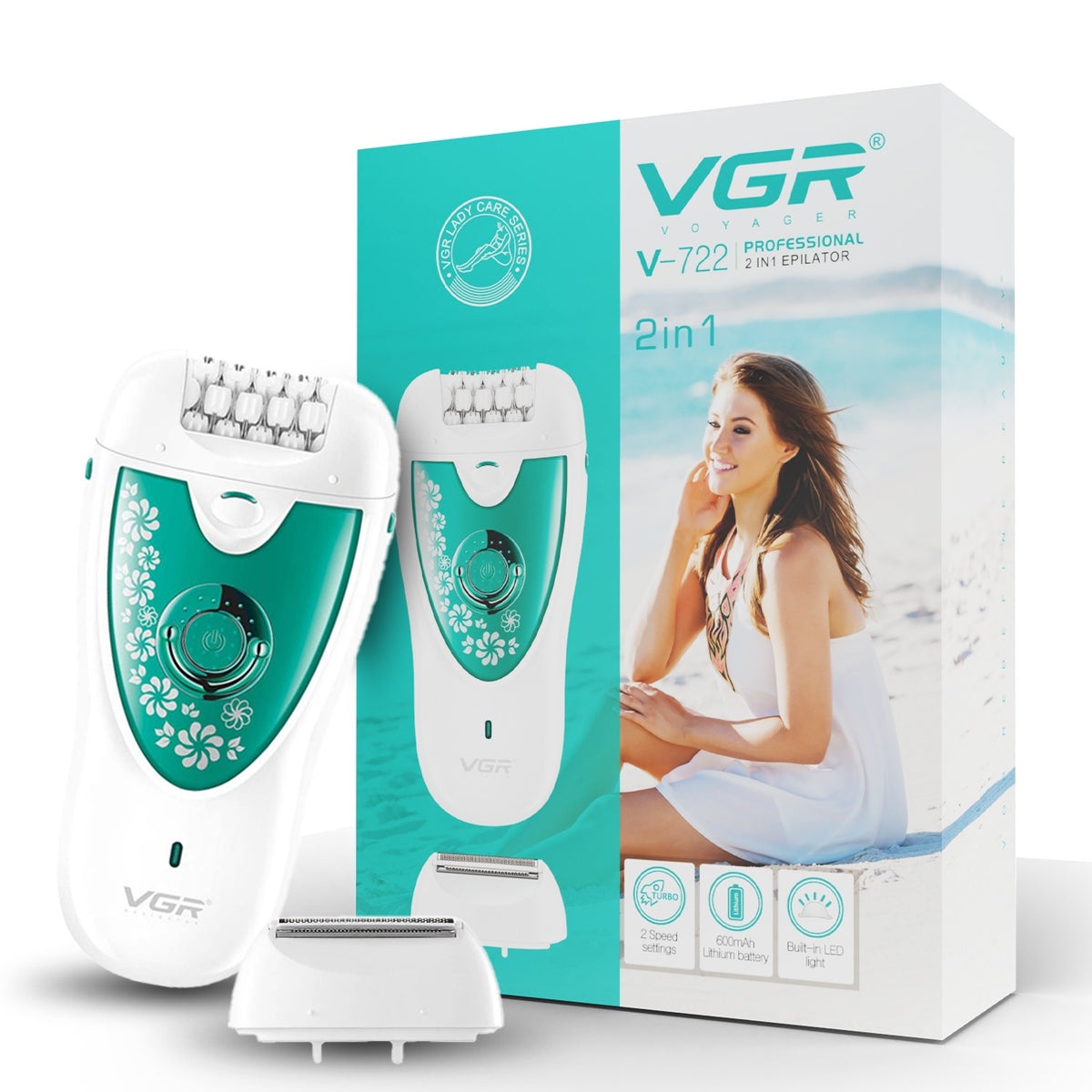 VGR V-722 Professional 2 in 1 Cordless Epilator for Women (Green)