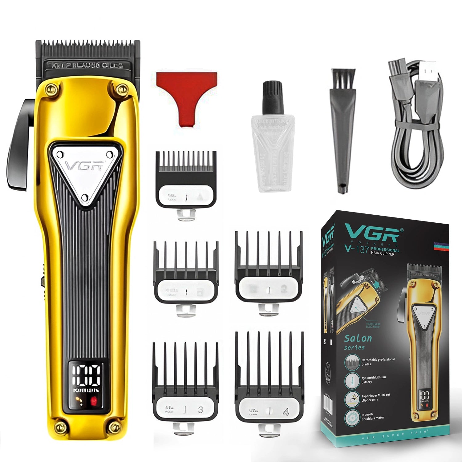 VGR V-137 Professional Cord/Cordless Hair Clipper for Men's (Gold/Black)