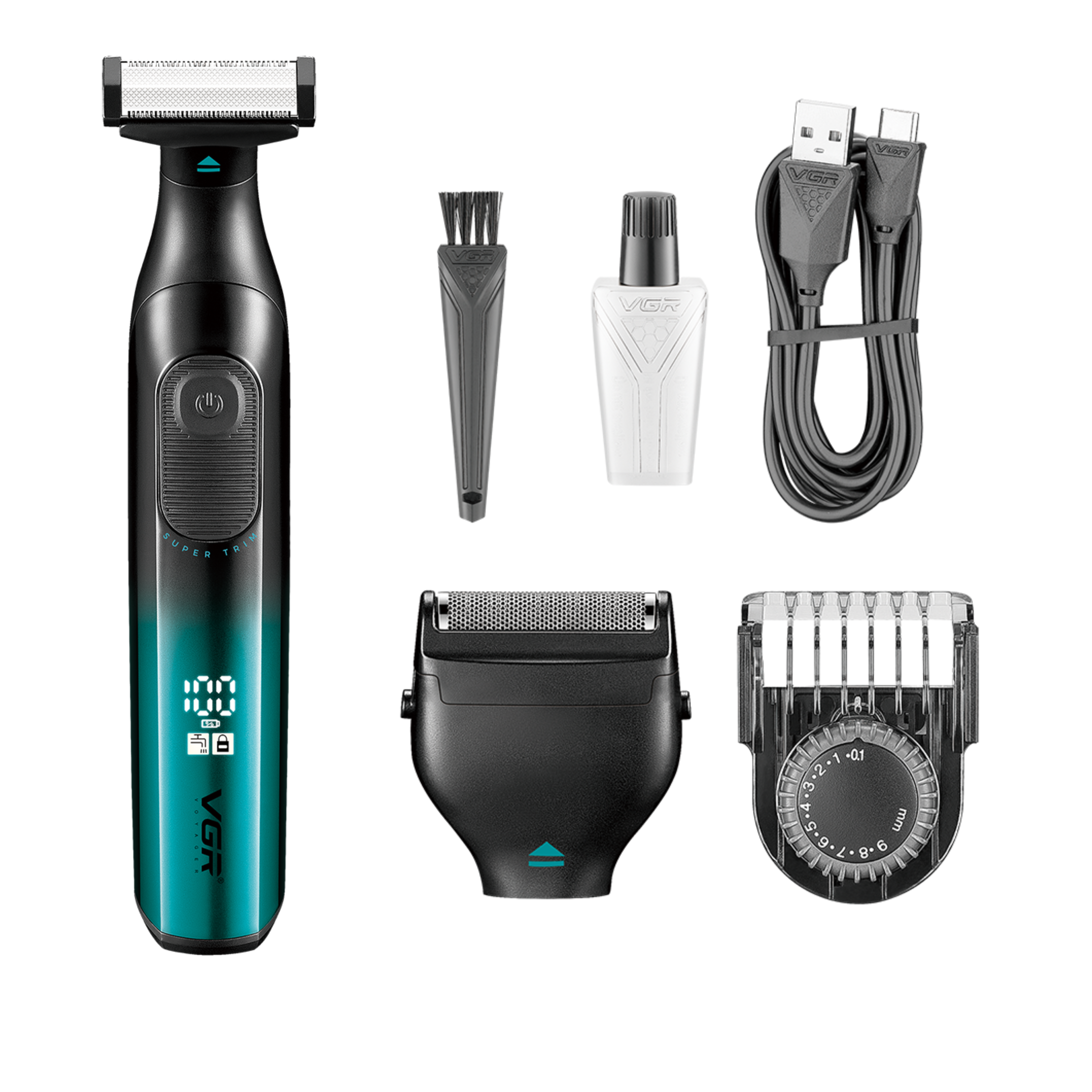 VGR V-361 Professional 2-in-1 Body Trimmer & Foil Shaver for Men, Dual-Sided Blade, IPX6 Waterproof, 60 Minutes Runtime, USB Type-C Fast Charging, Adjustable 0.1-9mm Guide Comb