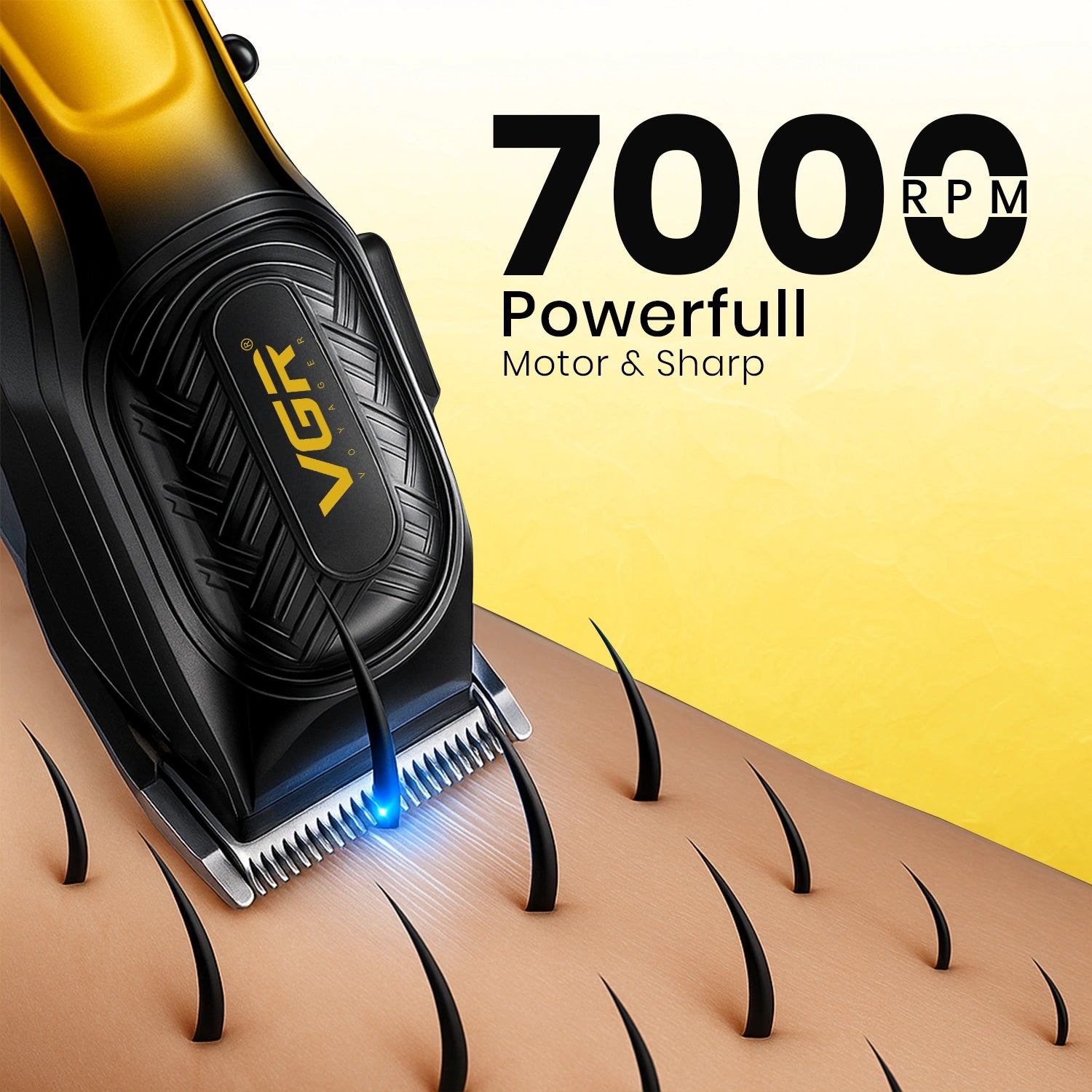 VGR V-654 Professional Hair Clipper with 200-Minute Runtime, LED Display, and 6 Guide Combs, 7000RPM DC MOTOR , Yellow