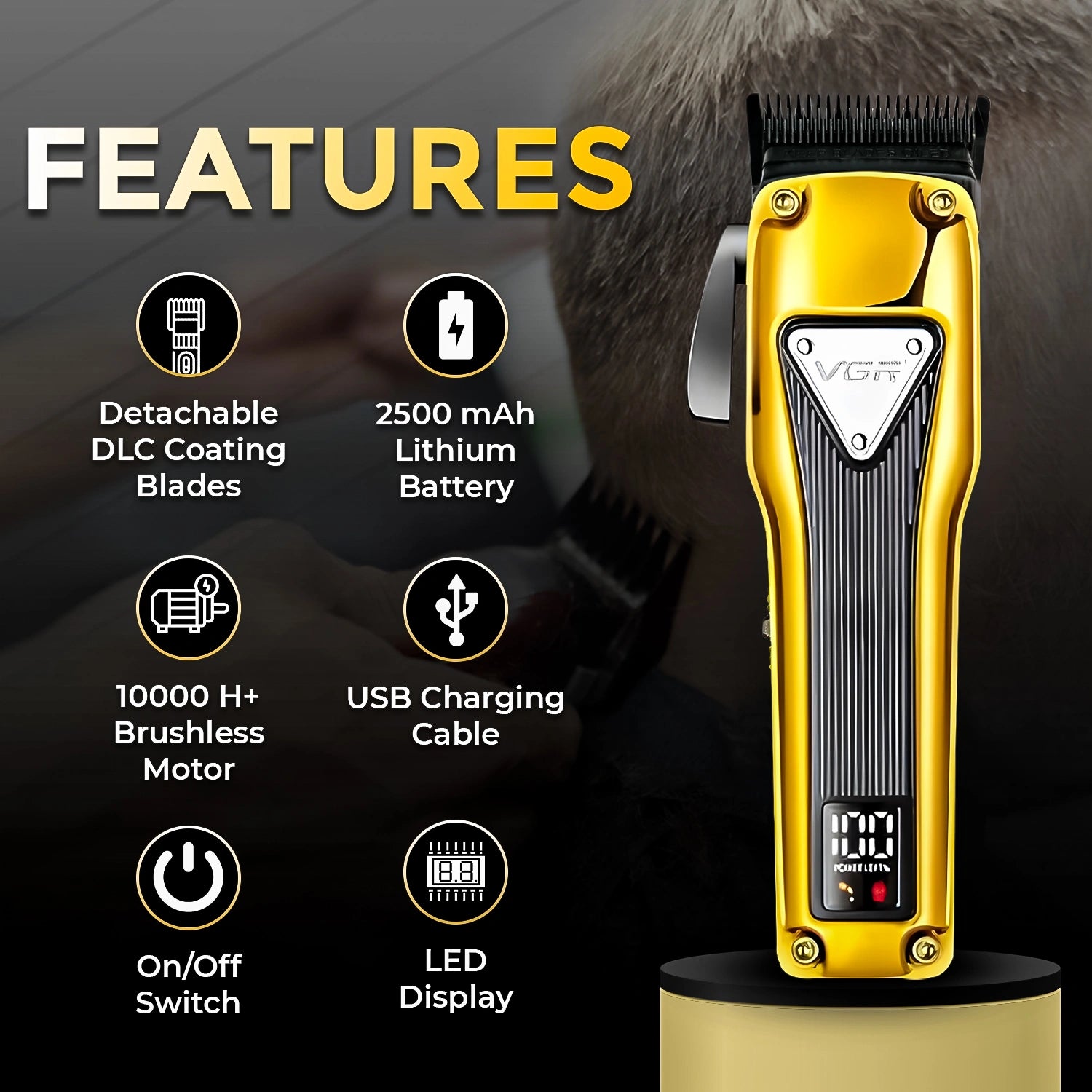 VGR V-137 Professional Cord/Cordless Hair Clipper for Men's (Gold/Black)