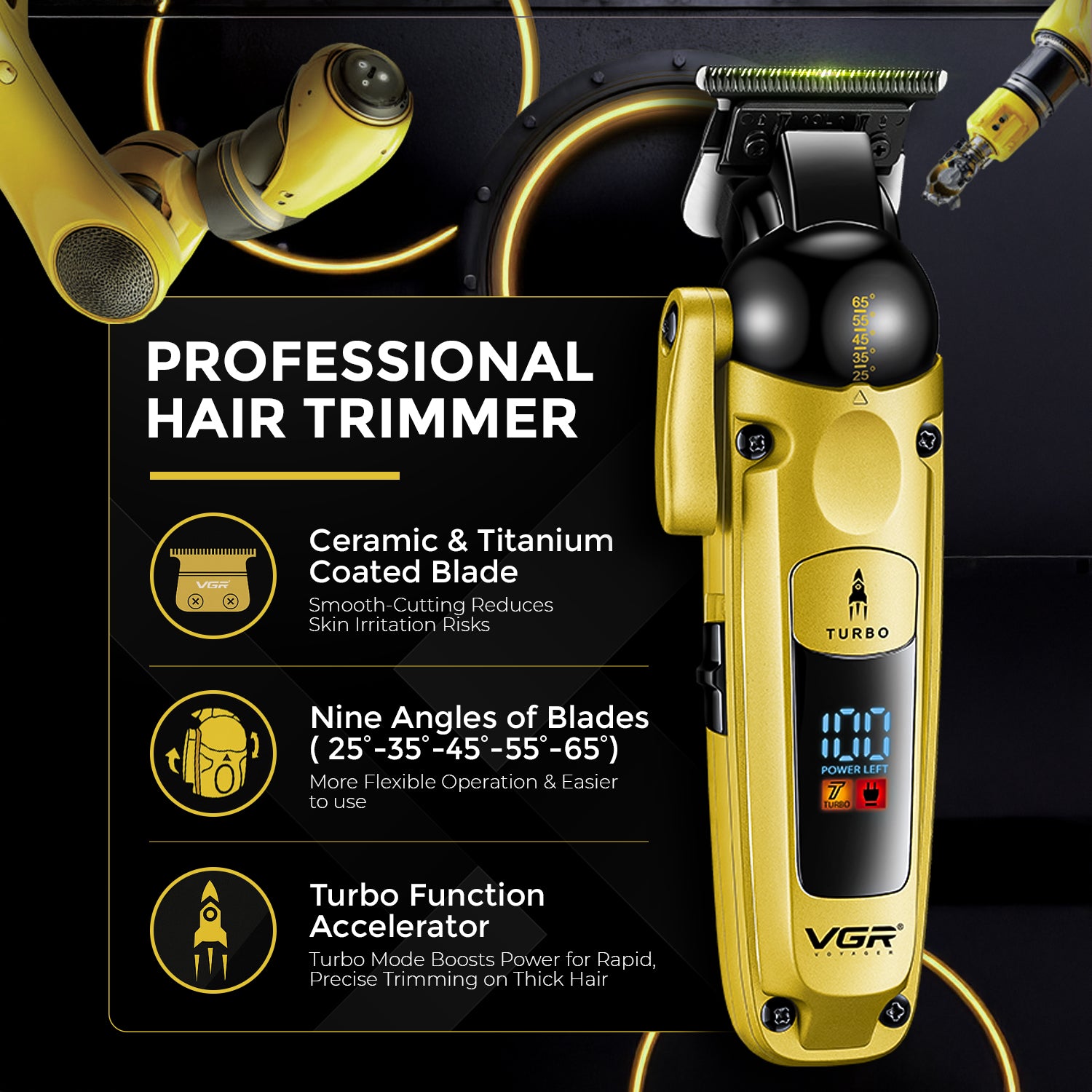 VGR V-274 Professional Hair Trimmer with Ceramic-Titanium Blades & Turbo Function