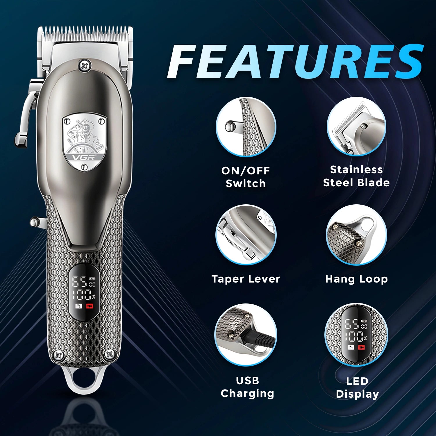 VGR V-276 Professional Salon Quality Hair Clipper for Men's (Sliver)