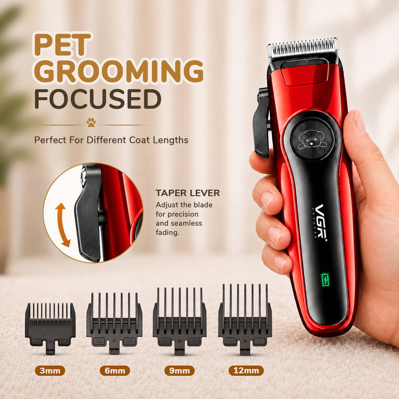 VGR V-202 Professional Pet Clipper with 150 Min Runtime, Red