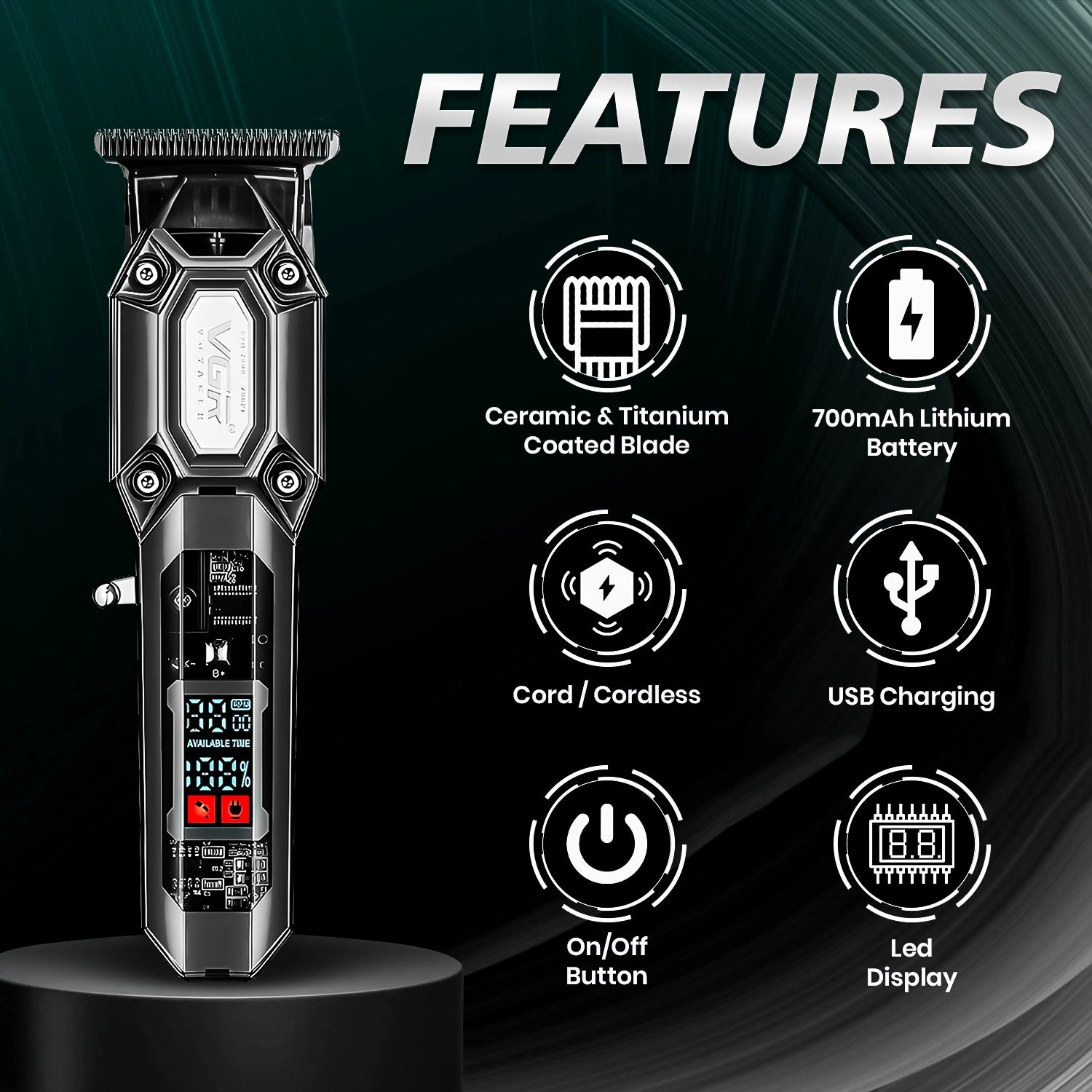 VGR V-900 Professional Cord/Cordless Hair Trimmer for Salon and Home Use
